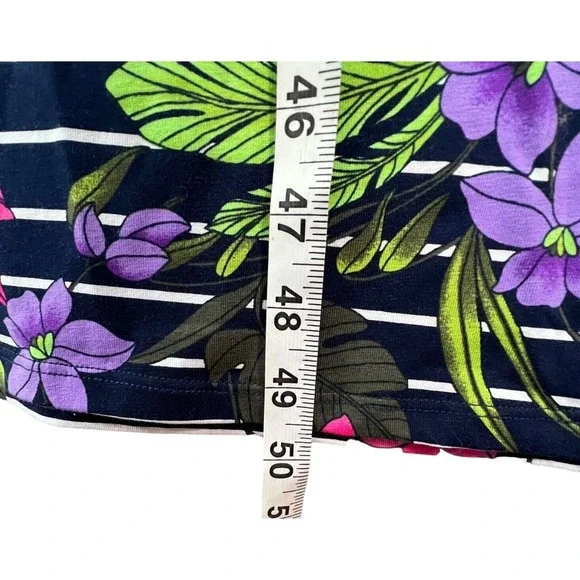 Lands End Floral Stripe T Shirt Dress Womens XL Navy Tropical Belted Modest - Picture 10 of 16
